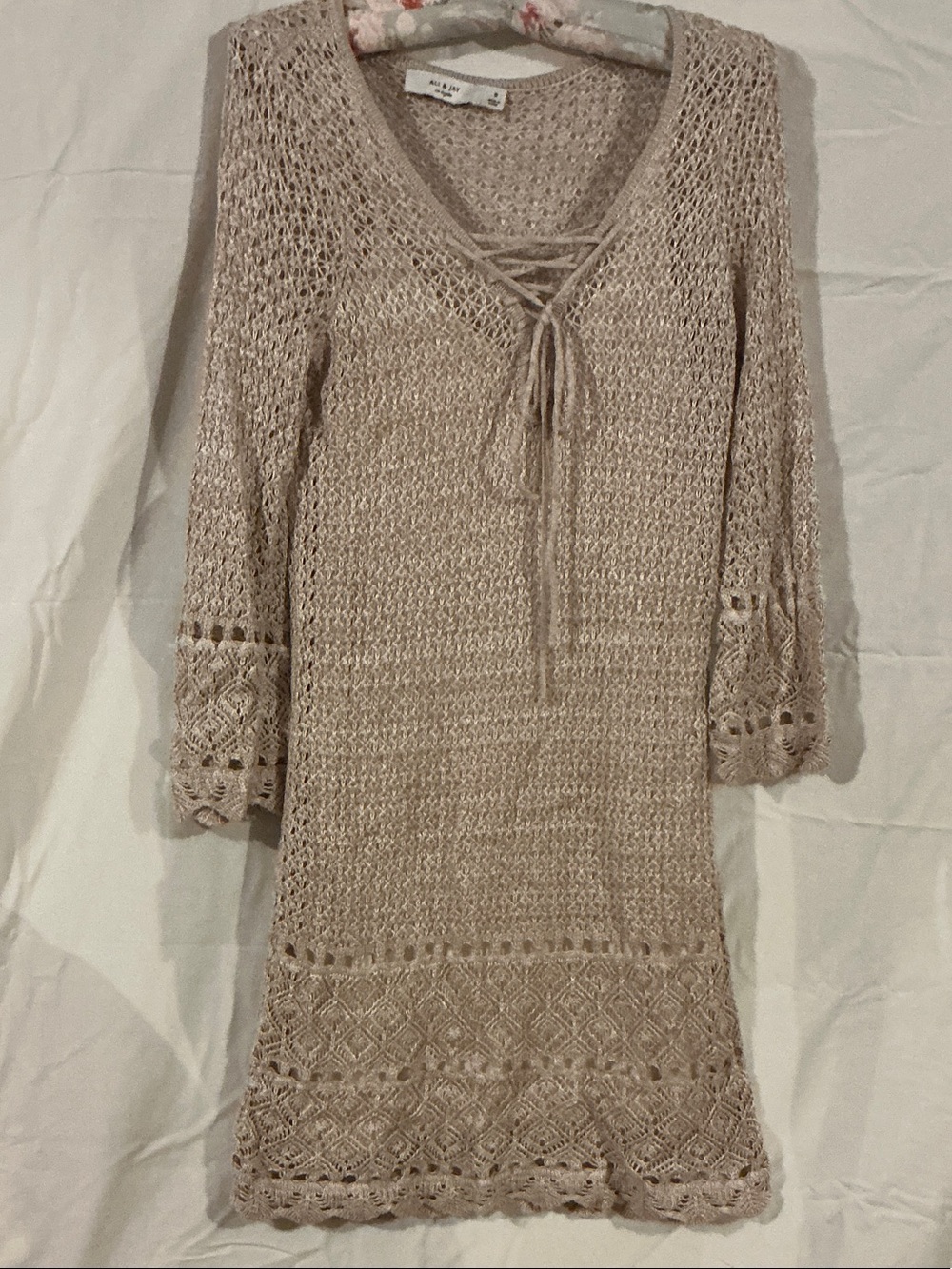 ALI & JAY Lace-Up Crochet Swim Coverup in Taupe